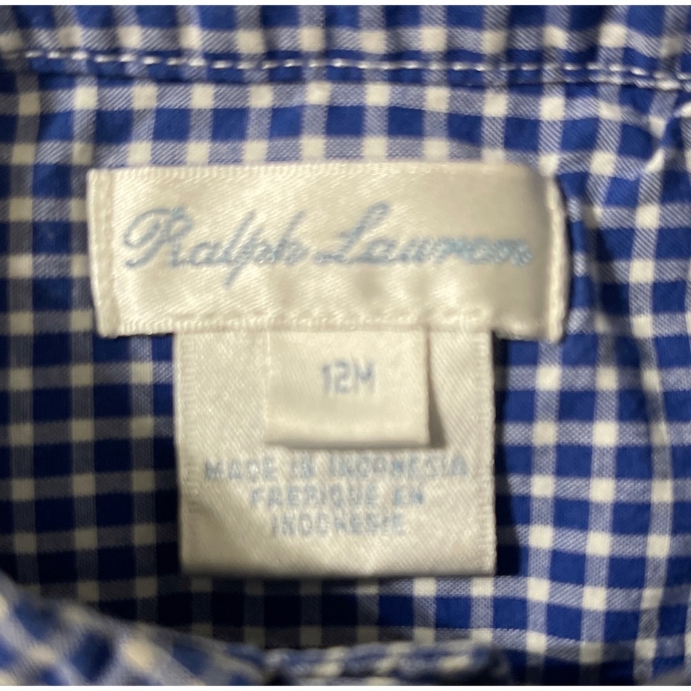 Infant Boys Ralph Lauren Blue & White Checked Button Up Shirt Size 12 Months - Picture 3 of 3